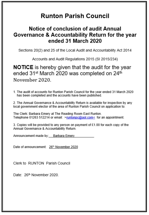 Conclusion of audit 2020